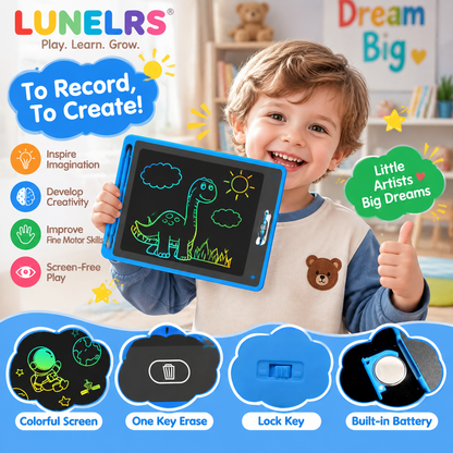 LUNELRS LCD Writing Tablet for Kids, Reusable Doodle Board, Colorful Drawing Pad with Stylus, Educational Learning Toy for Toddlers Ages 3+