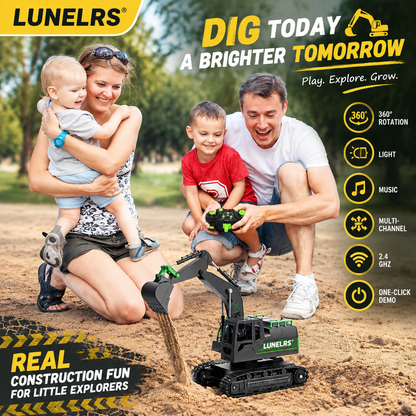LUNELRS® RC Excavator & Dump Truck Toy Set – Realistic Construction Vehicles with Lights, Music & 360° Rotation