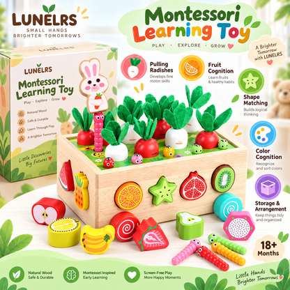 LUNELRS Montessori Wooden Vegetable Garden Learning Toy for Toddlers