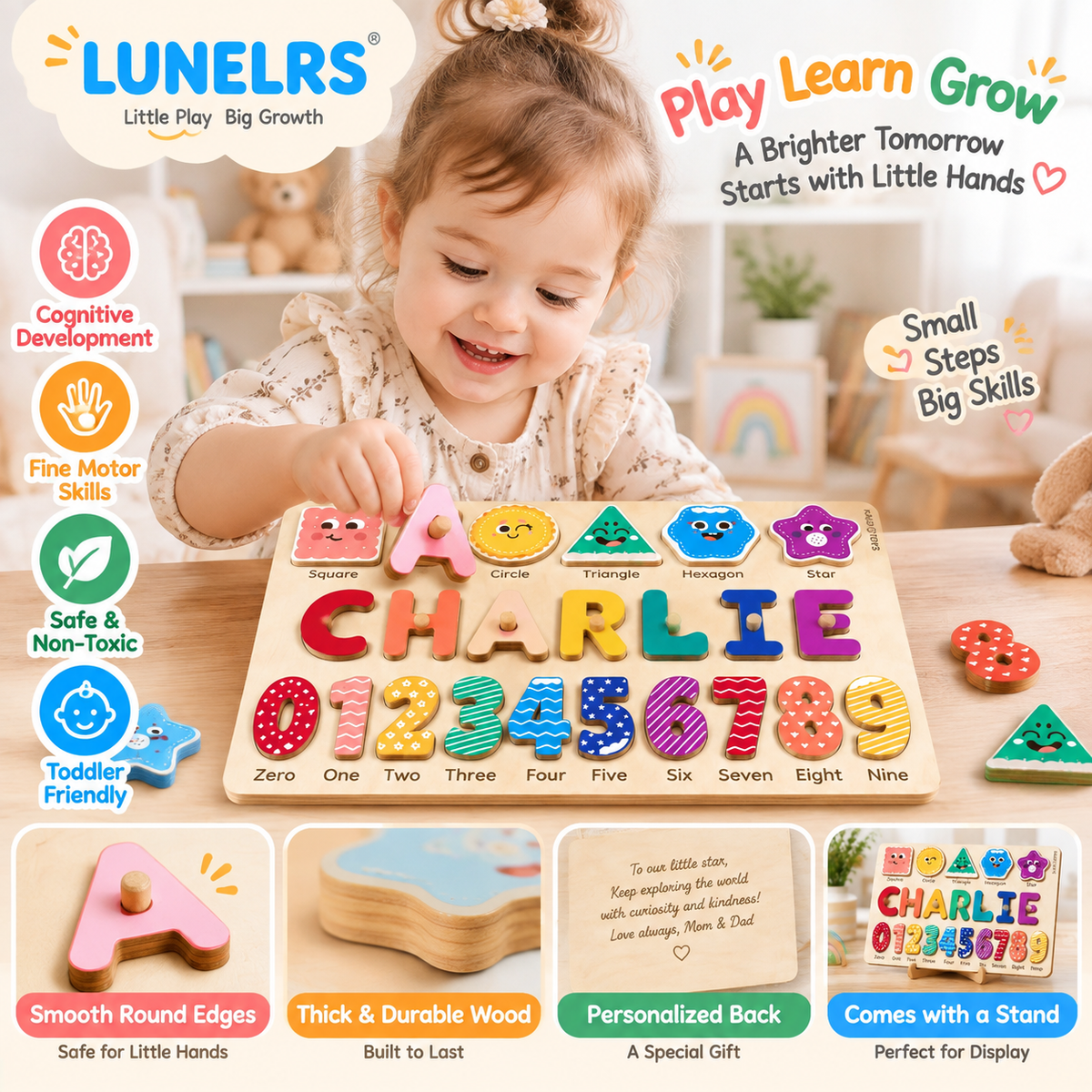LUNELRS Wooden Alphabet Number Puzzle Board for Toddlers, Montessori Learning Toy with Letters & Numbers, Early Education Wooden Puzzle for Kids Ages 2+