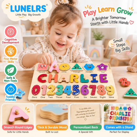 LUNELRS Wooden Alphabet Number Puzzle Board for Toddlers, Montessori Learning Toy with Letters & Numbers, Early Education Wooden Puzzle for Kids Ages 2+