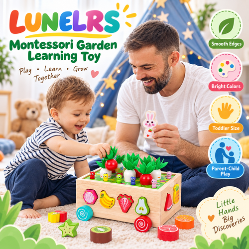 LUNELRS Montessori Wooden Vegetable Garden Learning Toy for Toddlers