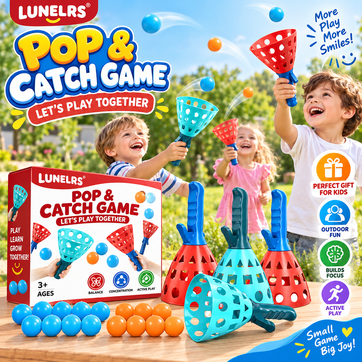 LUNELRS® Kids Catch Ball Game – Throw & Catch Outdoor Toy for Coordination Training and Family Fun