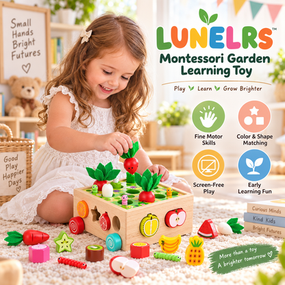 LUNELRS Montessori Wooden Vegetable Garden Learning Toy for Toddlers