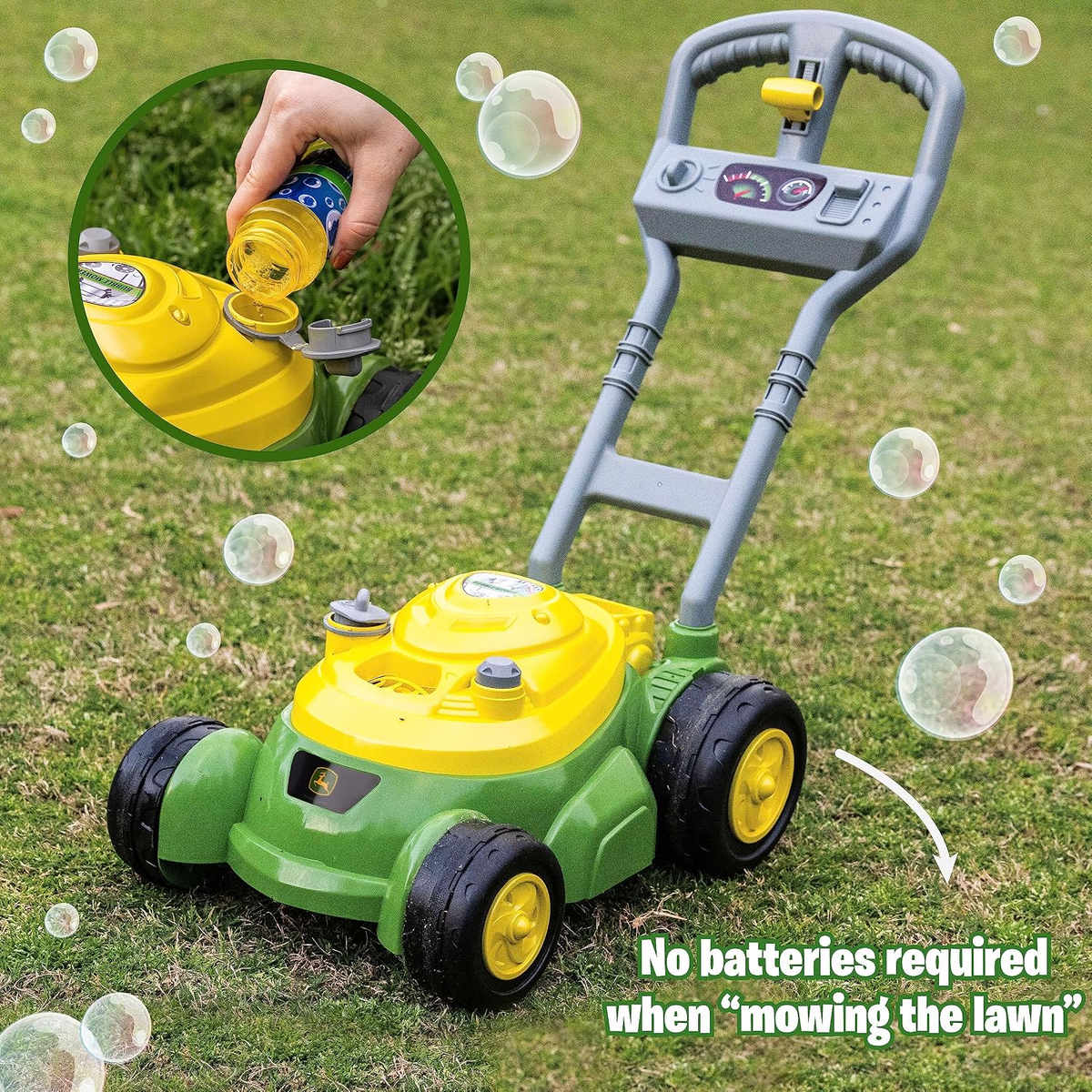 LUNELRS® Bubble Lawn Mower Toy – No Battery Push Bubble Machine for Kids Outdoor Garden Play