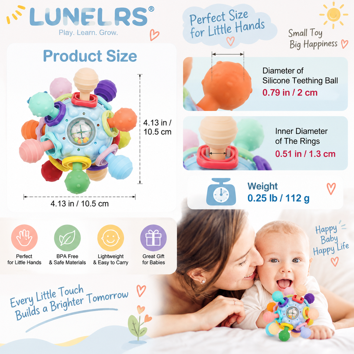 LUNELRS® Discovery Sensory Ball– Multi-Textured Baby Teether Rattle Toy for Early Learning, Motor Skills & Sensory Development