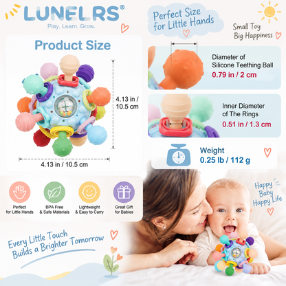 LUNELRS® Discovery Sensory Ball– Multi-Textured Baby Teether Rattle Toy for Early Learning, Motor Skills & Sensory Development